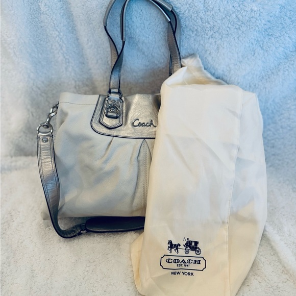 Coach Ashley Leather Satchel White Silver F15513 Like New - Picture 9 of 9